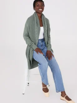 Cable Knit Shawl Cocoon Cardigan