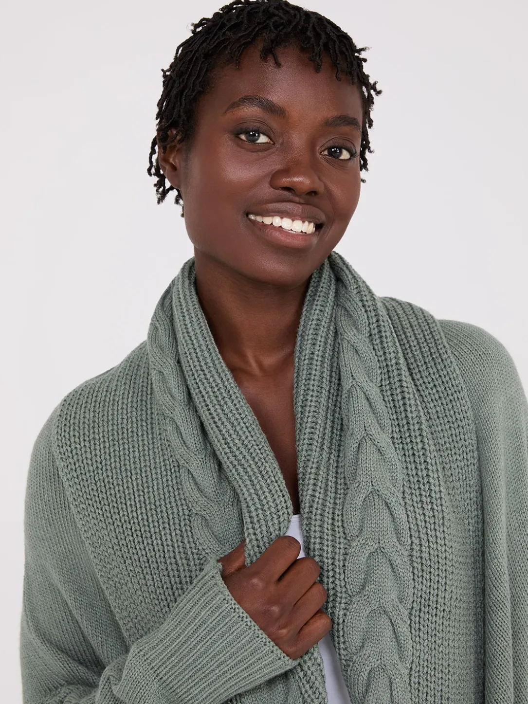 Cable Knit Shawl Cocoon Cardigan