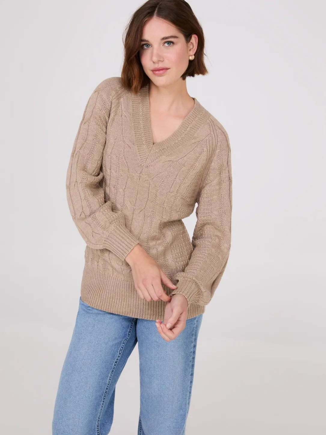 Cable Knit V-Neck Sweater