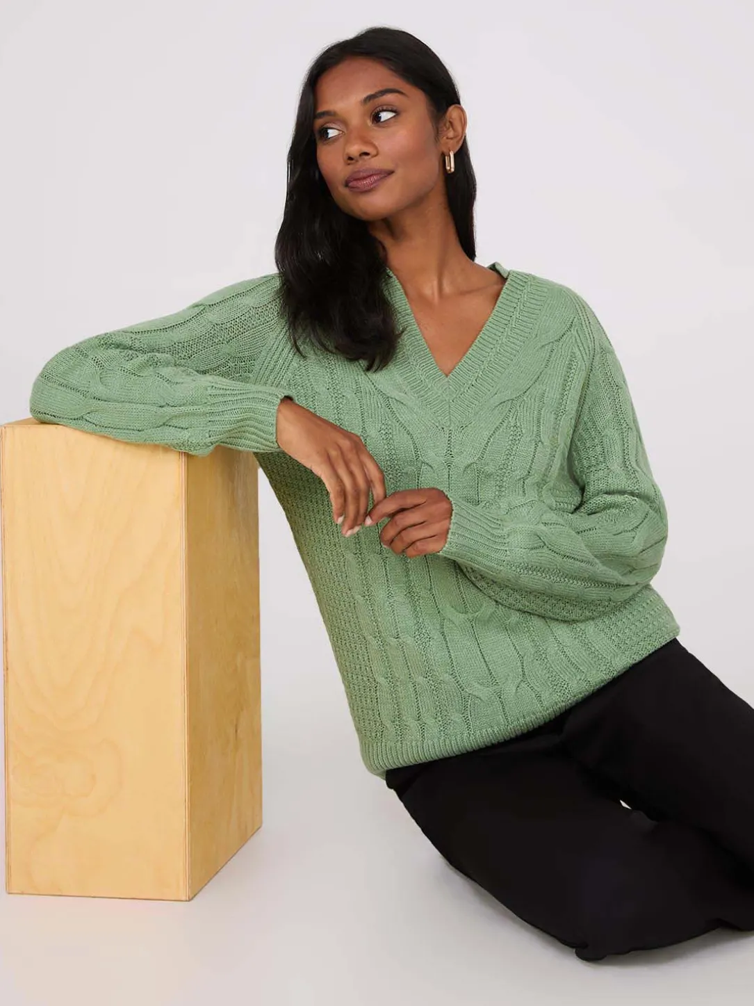 Cable Knit V-Neck Sweater