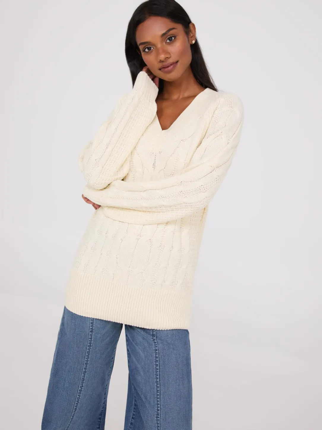 Cable Knit V-Neck Sweater