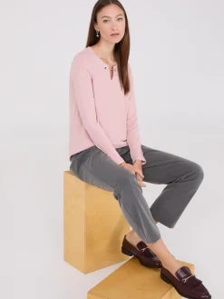 Chain Keyhole Long Sleeve Top