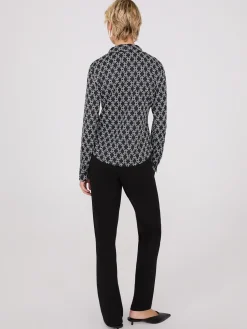 Chain Print Split Neck Button-Down Blouse