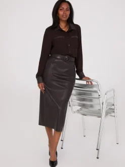 Chiffon Blouse With Faux Leather Details