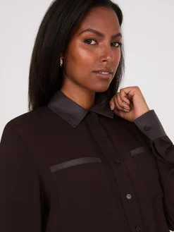 Chiffon Blouse With Faux Leather Details