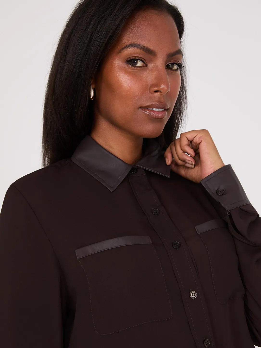 Chiffon Blouse With Faux Leather Details
