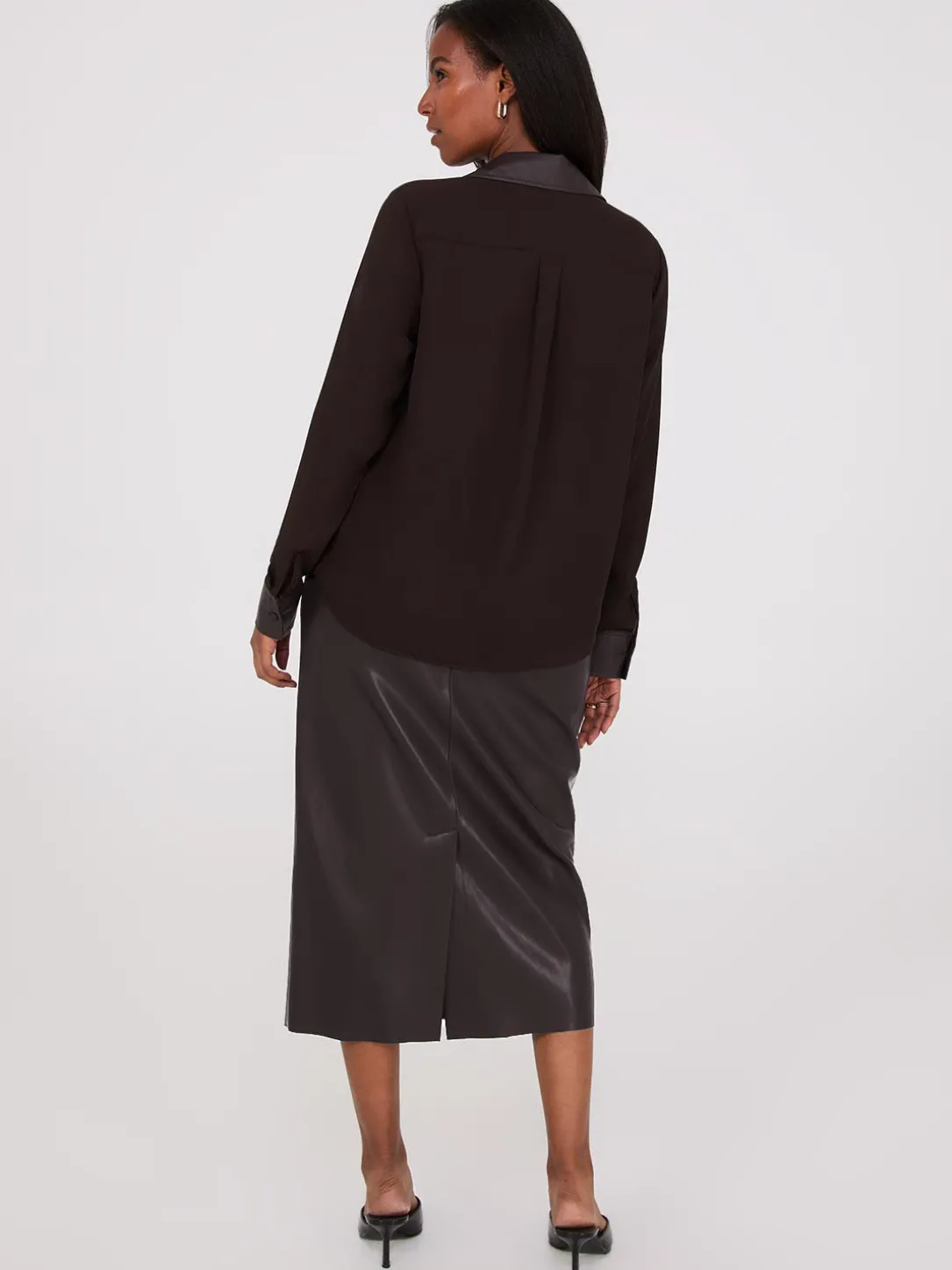 Chiffon Blouse With Faux Leather Details