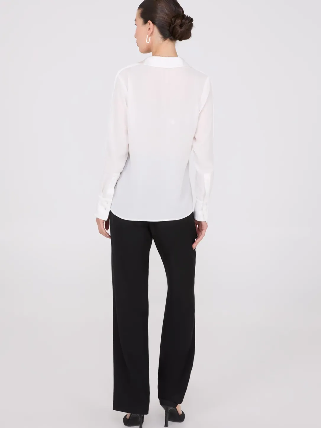 Chiffon Button-Front Blouse With Satin Details