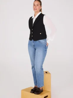 Chiffon Button-Front Volume Sleeve Blouse
