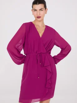 Chiffon Crossover Mini Dress With Front Ruffle