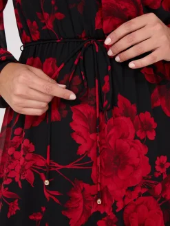Chiffon Floral Print Ruffle Skirt Maxi Dress