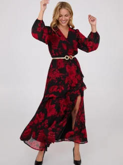 Chiffon Floral Print Ruffle Skirt Maxi Dress