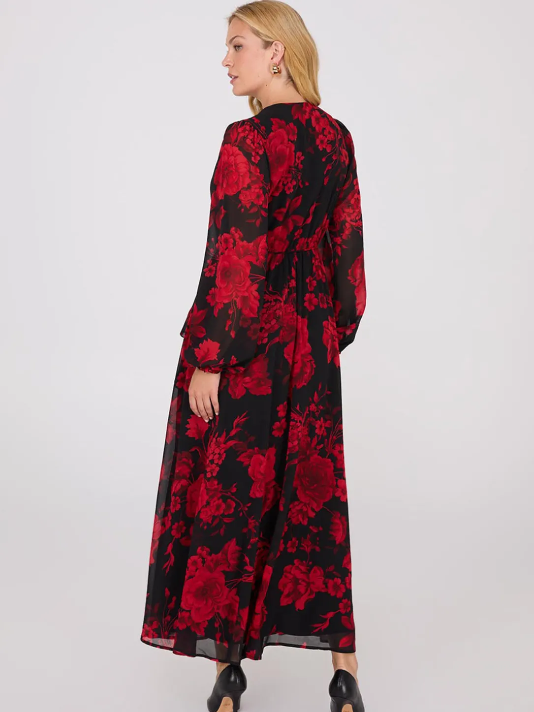 Chiffon Floral Print Ruffle Skirt Maxi Dress