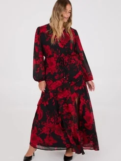 Chiffon Floral Print Ruffle Skirt Maxi Dress