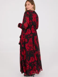 Chiffon Floral Print Ruffle Skirt Maxi Dress