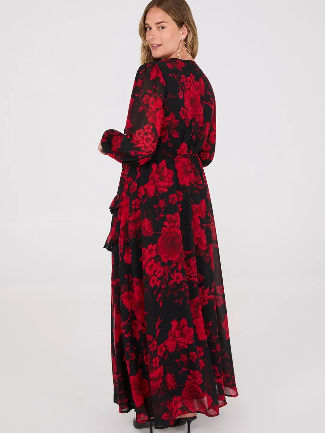 Chiffon Floral Print Ruffle Skirt Maxi Dress
