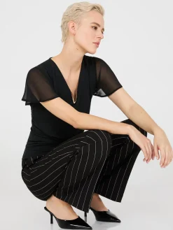 Chiffon Flutter Sleeve Top With Metal Detail