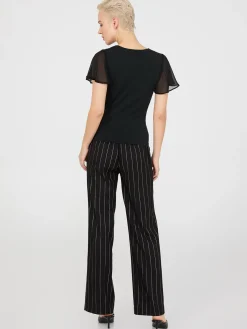 Chiffon Flutter Sleeve Top With Metal Detail