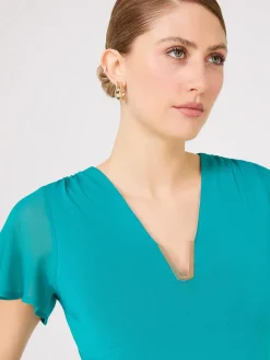 Chiffon Flutter Sleeve Top With Metal Detail