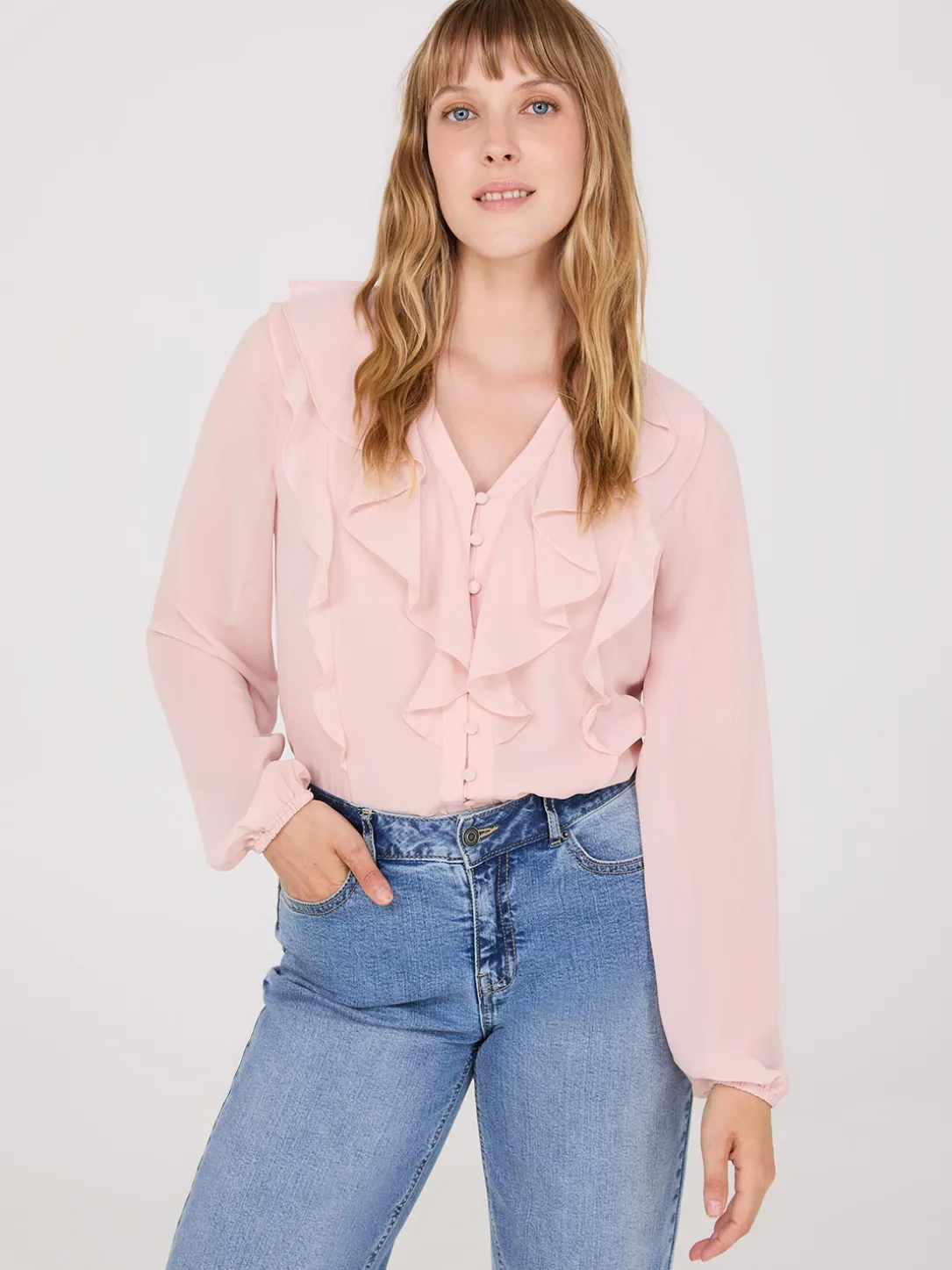 Chiffon Ruffle Button-Front Blouse