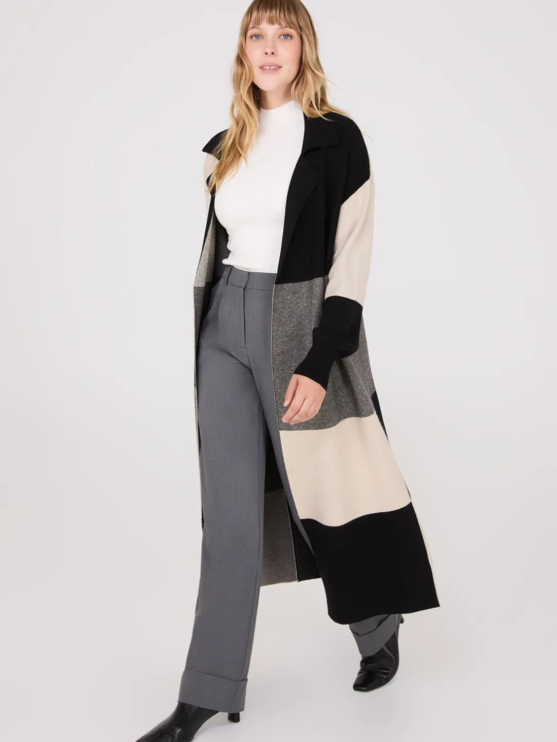 Collared Colour Block Long Duster