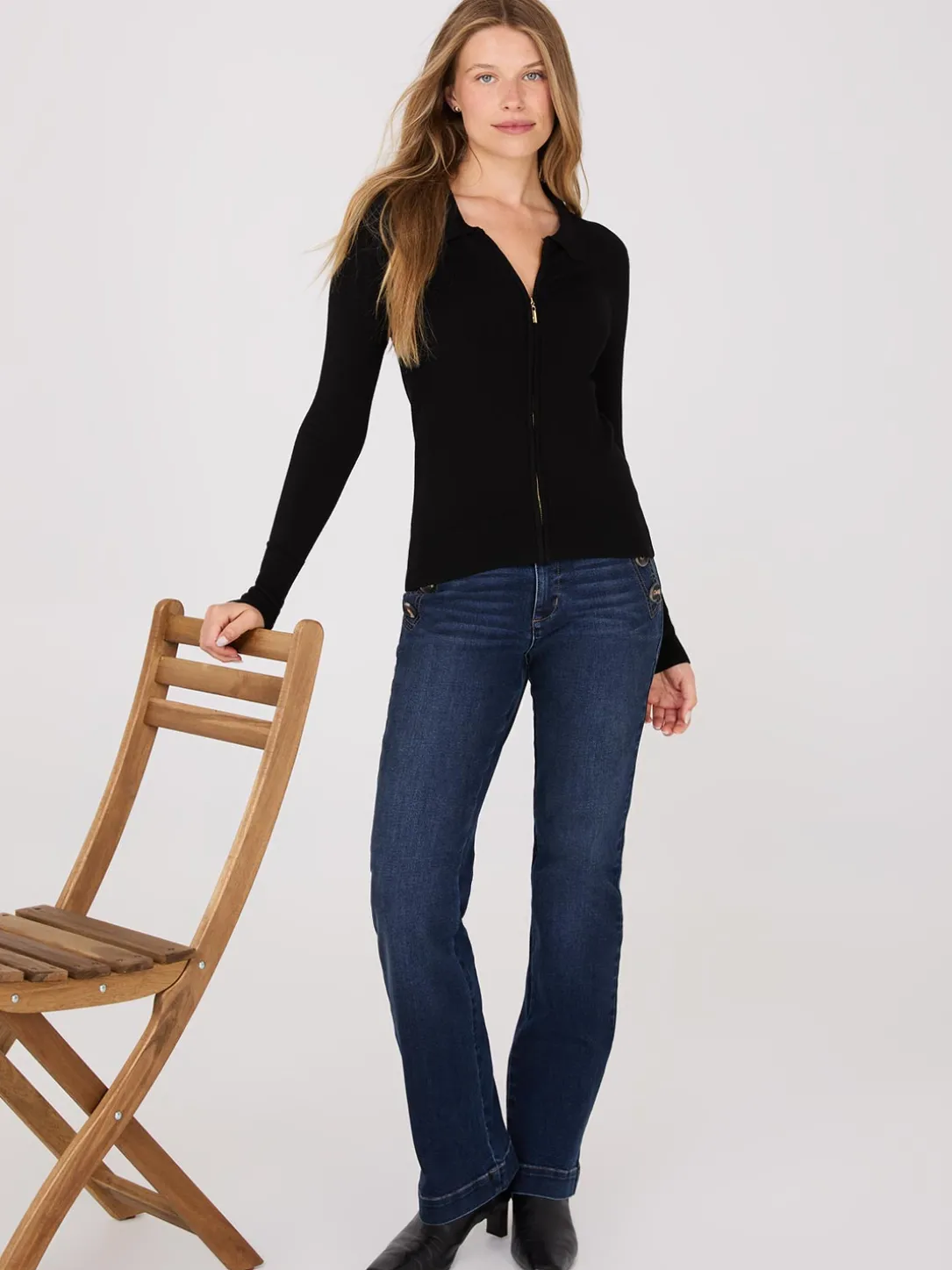 Collared 2-Way Zip-Front Sweater