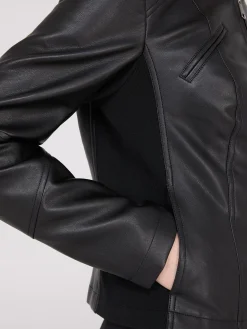 Collarless Faux Leather Jacket