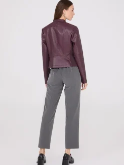 Collarless Faux Leather Jacket