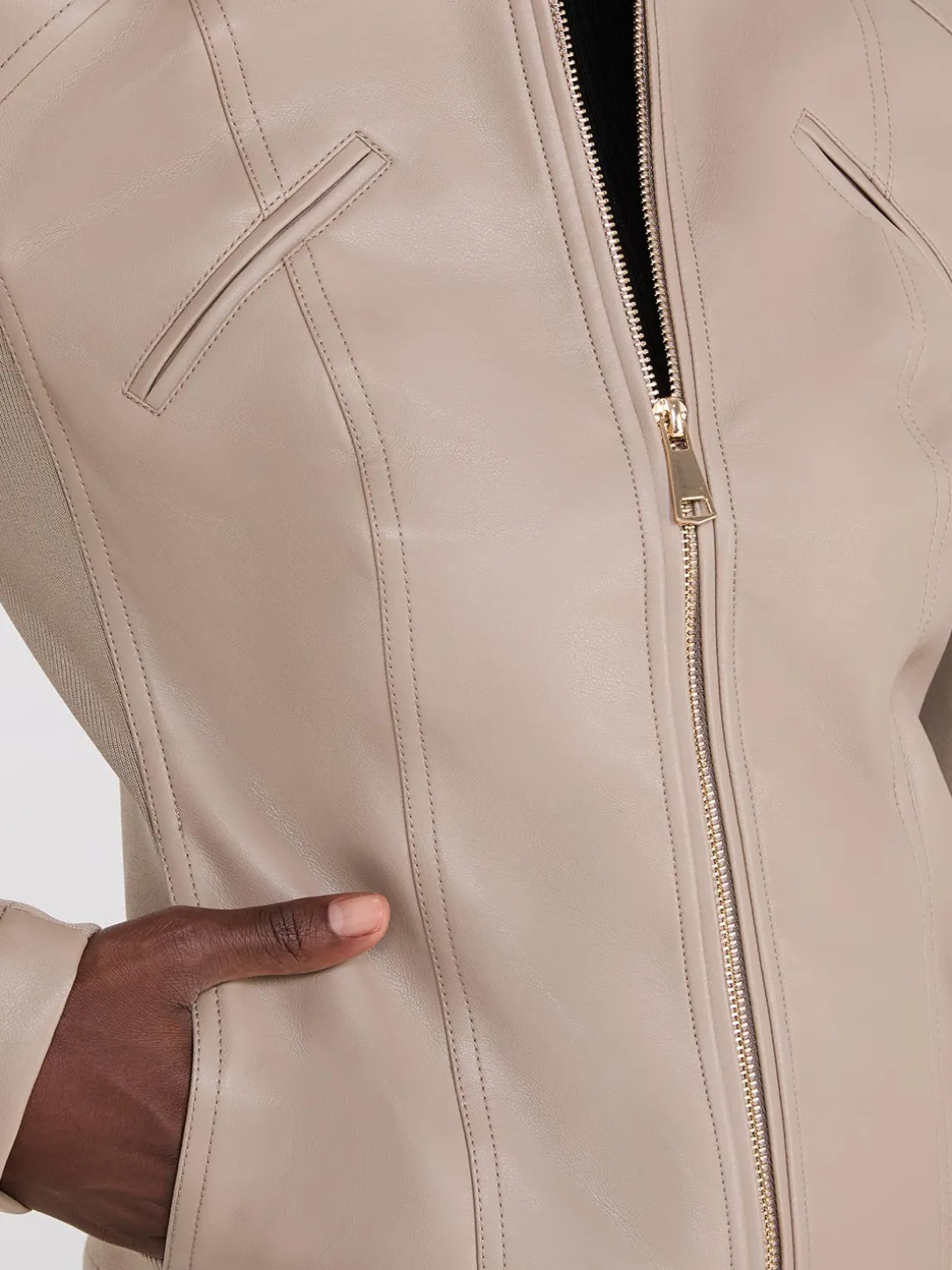 Collarless Faux Leather Jacket