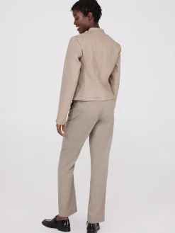 Collarless Faux Leather Jacket