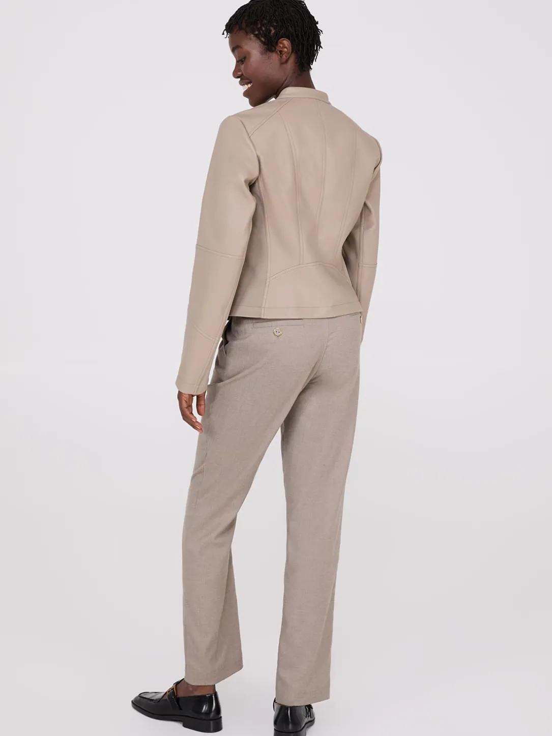 Collarless Faux Leather Jacket