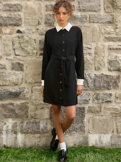 Colour Block Fit & Flare Shirt Dress