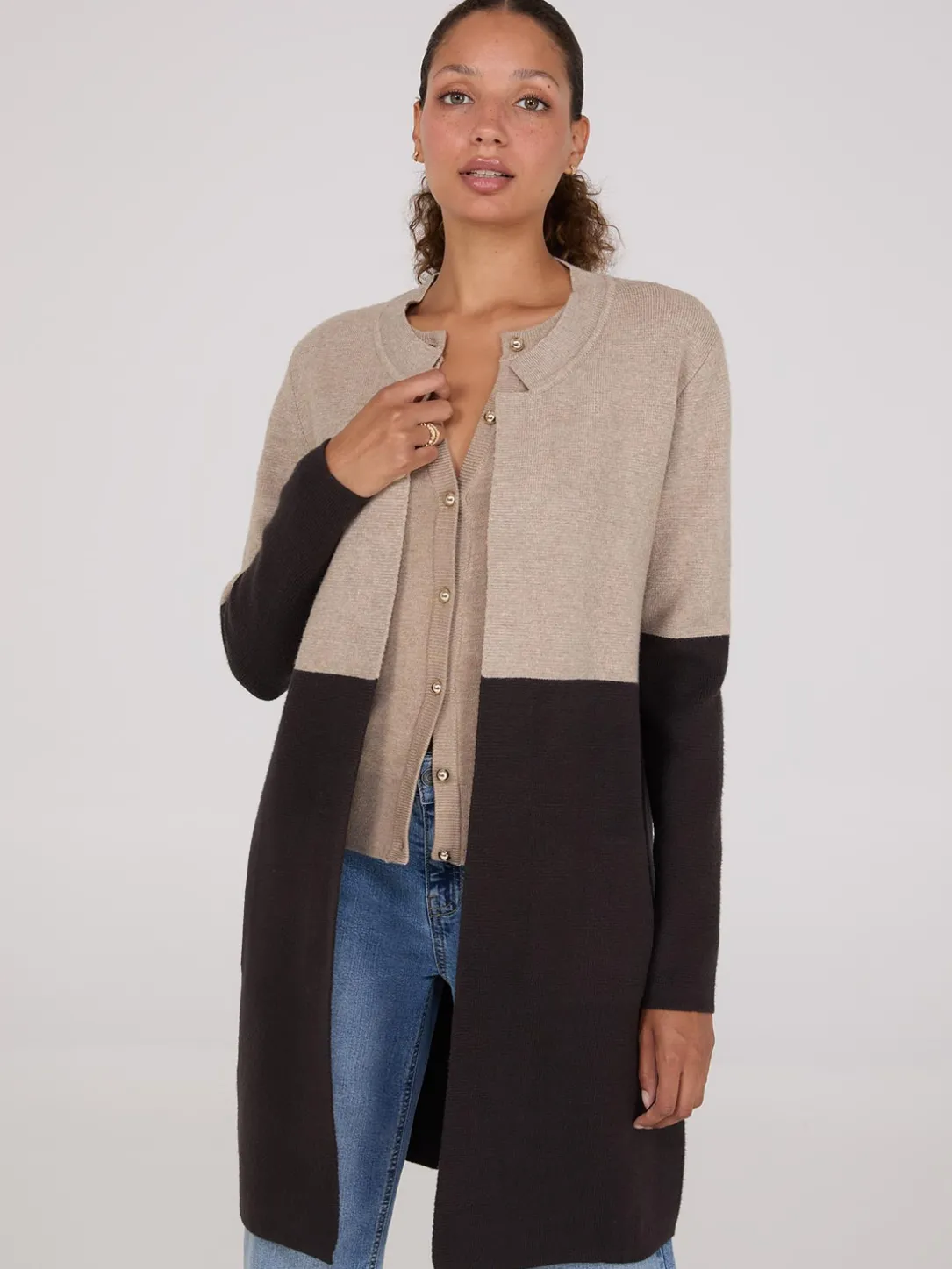 Colour Block Notch Collar Duster