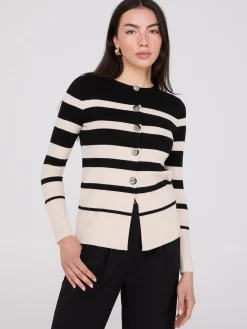 Colour Block Striped Button-Front Cardigan