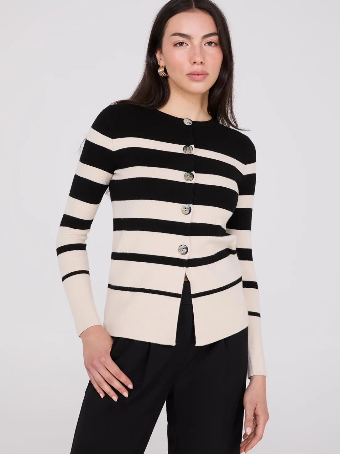 Colour Block Striped Button-Front Cardigan