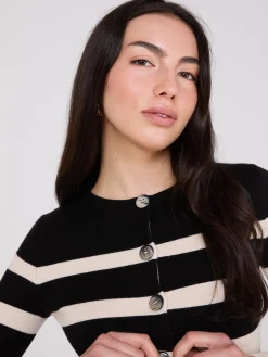 Colour Block Striped Button-Front Cardigan