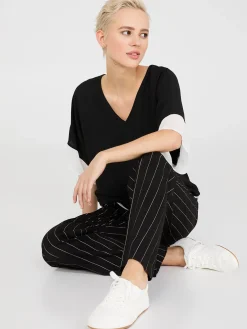 Colour Block V-Neck Dolman Sleeve Top
