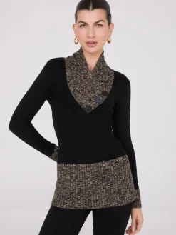 Contrast Cowl Neck Tunic Sweater