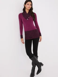 Contrast Cowl Neck Tunic Sweater