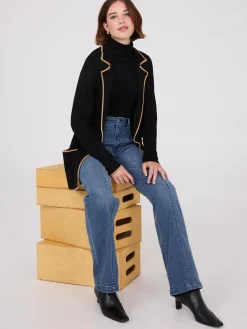 Contrast Piping One-Button Jacket