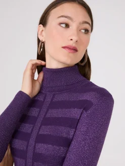 Contrasting Stitch Turtleneck Ribbed Sweater