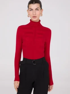 Contrasting Stitch Turtleneck Ribbed Sweater