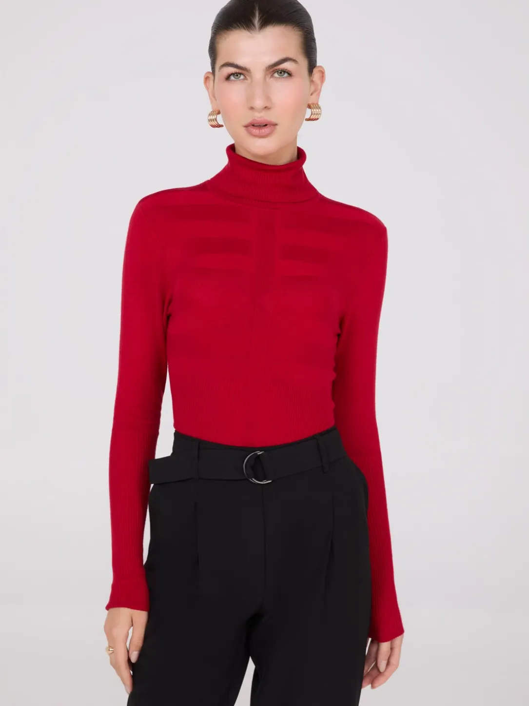 Contrasting Stitch Turtleneck Ribbed Sweater