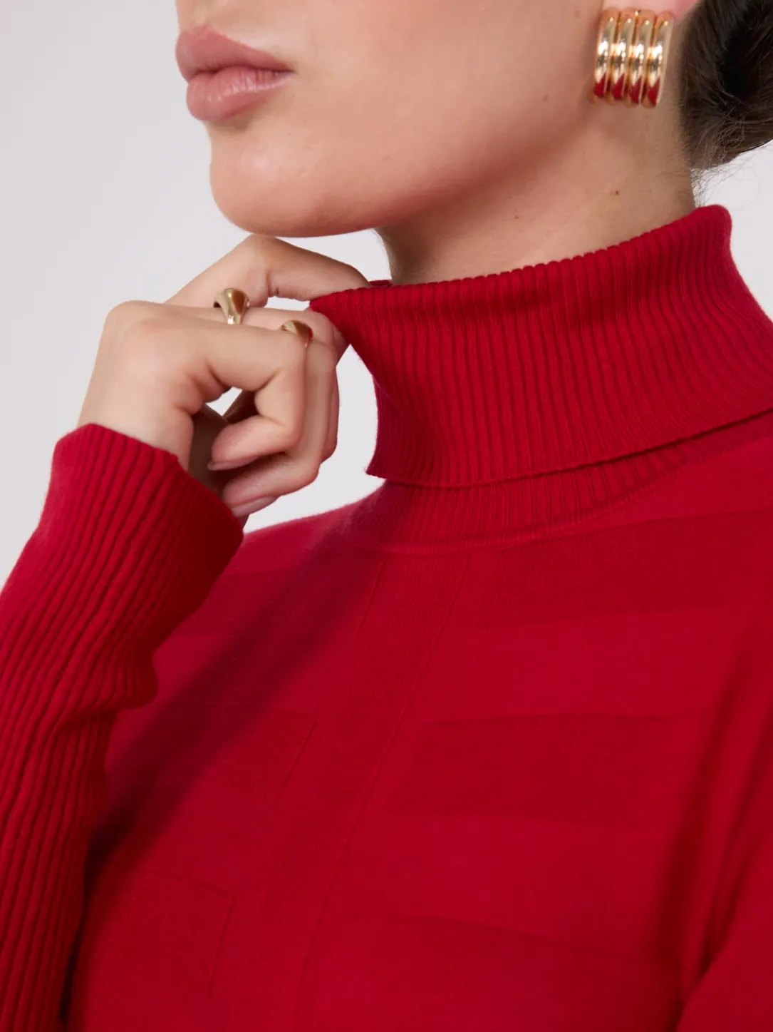 Contrasting Stitch Turtleneck Ribbed Sweater