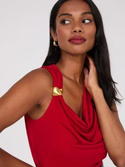 Cowl Neck Top With Metal Buckle