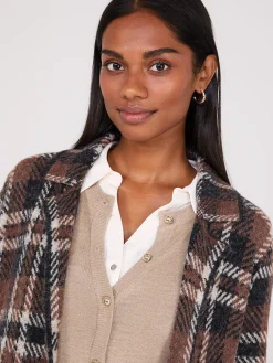 Crew Neck Cardigan With Ribbed Details
