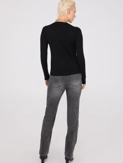 Crew Neck Cardigan With Ribbed Details