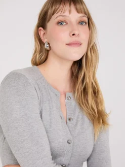 Crew Neck Cardigan With Ribbed Details