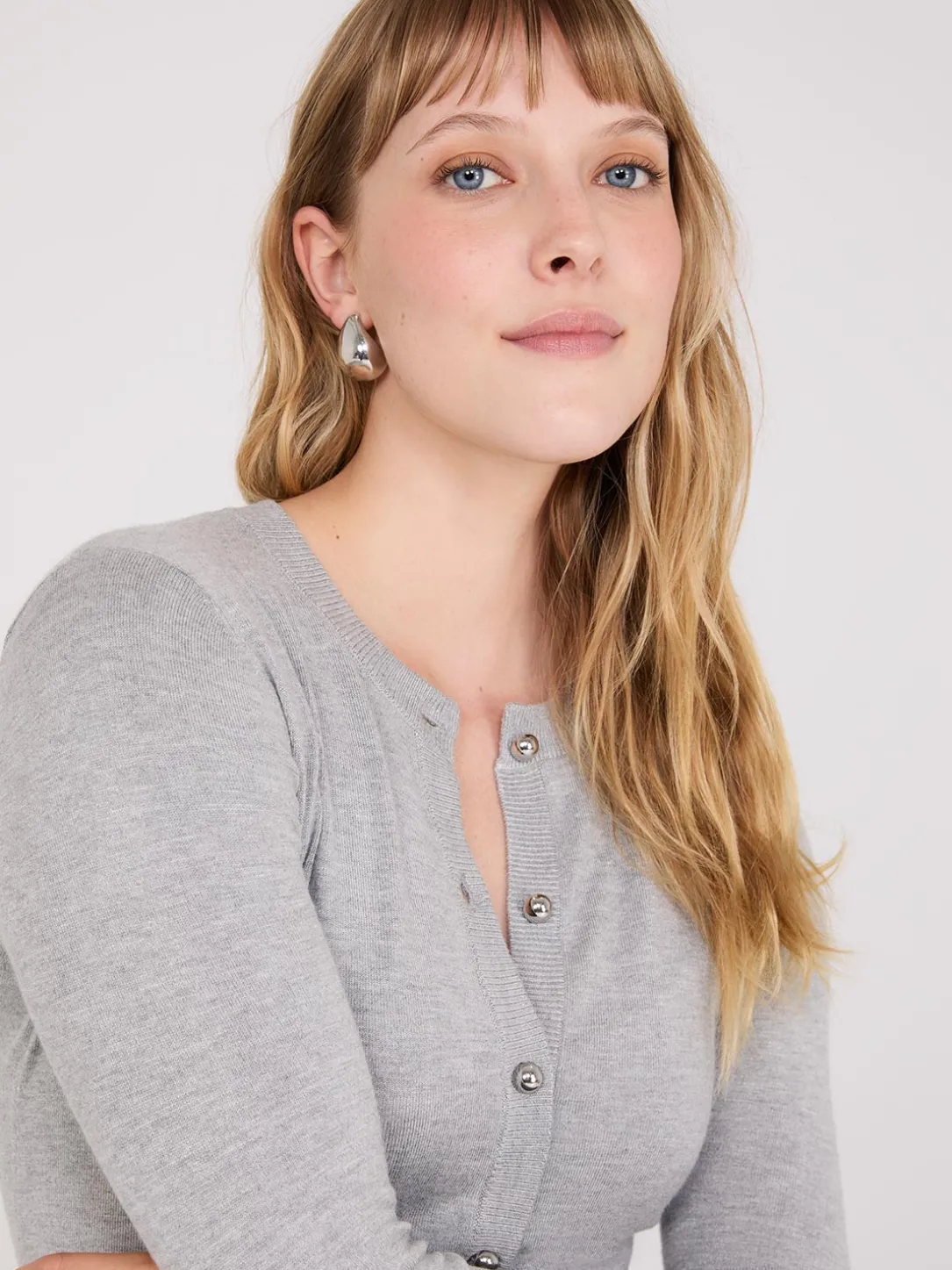 Crew Neck Cardigan With Ribbed Details