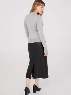 Crew Neck Cardigan With Ribbed Details
